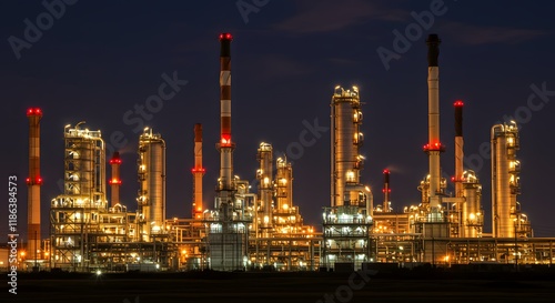Wallpaper Mural A refinery plant at night with glowing lights and towering chimneys. Oil and Gas Torontodigital.ca