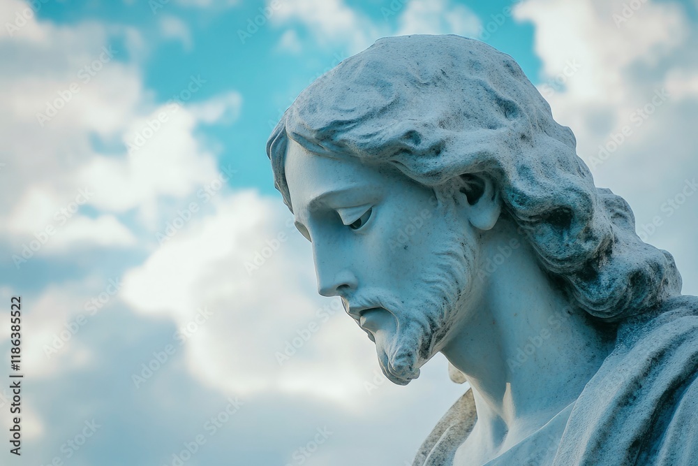 Jesus Christ In The Clouds on sky background,good friday concept Jesus Christ In The Clouds on sky background,good friday concept