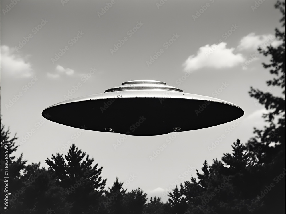 Mysterious Encounter: UFO Sighting in Black and White Mysterious Encounter: UFO Sighting in Black and White