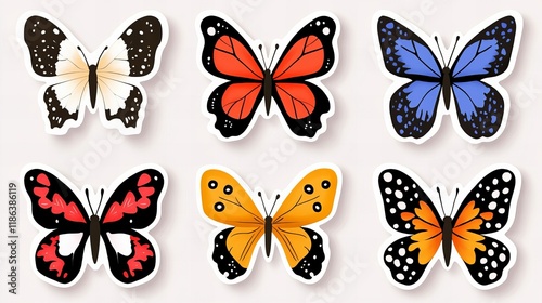 Wallpaper Mural Six colorful butterflies in a row.  A vibrant collection of insect stickers. Torontodigital.ca