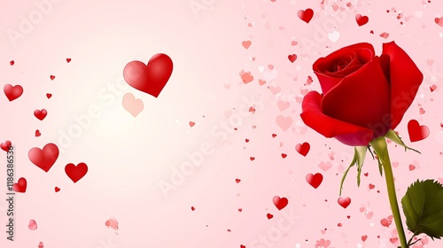 Romantic Valentine Background Graphic with Red Hearts and Rose for Love Celebrations