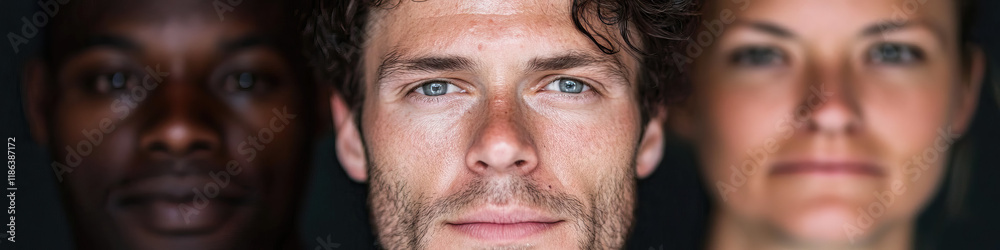 Close-up Portraits of Three Individuals with Varying Skin Tones Close-up Portraits of Three Individuals with Varying Skin Tones