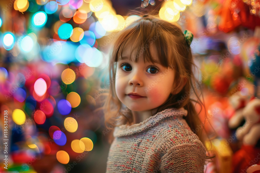 Generative AI image of a cheerful child enjoying a visit to a colorful toy store Generative AI image of a cheerful child enjoying a visit to a colorful toy store