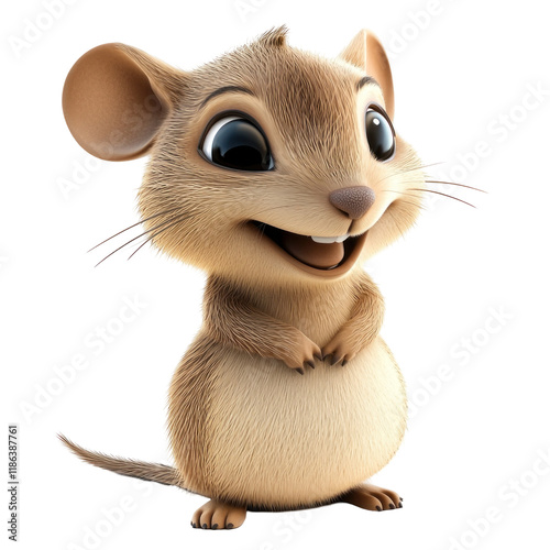 Cute 3D Cartoon Potoroo Icon Character Smiling on transparent background for Creative Projects