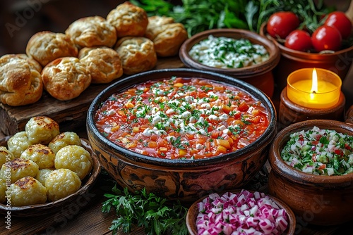 Table featuring traditional Ukrainian homemade food