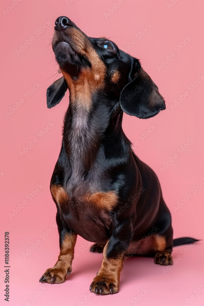 Dachshund dog Jumping and playing, studio lighting, isolated on pastel background, stock photographic style Dachshund dog Jumping and playing, studio lighting, isolated on pastel background, stock photographic style