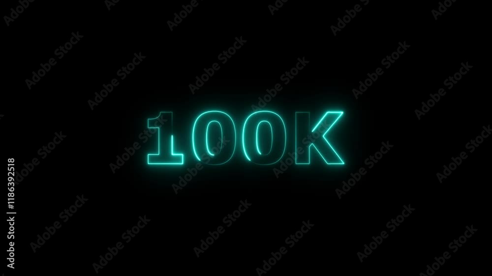 Glowing neon 100k text animation.100k Followers Celebration text animation.