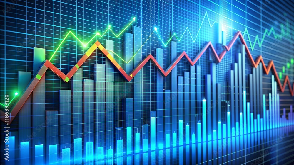 Data visualization displays rising trends in finance and analytics with vibrant colors and dynamic patterns Data visualization displays rising trends in finance and analytics with vibrant colors and dynamic patterns