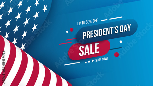 President's Day Sale Banner. Commercial background for Presidents Day shopping advertising. American federal holiday sale promotion. Vector illustration.