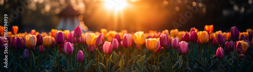 Strahlende Tulpenblüte im Abendlicht mit warmen Farbtönen

 photo