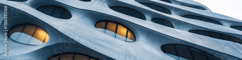 Modern Building Facade with Undulating Concrete and Recessed Windows
