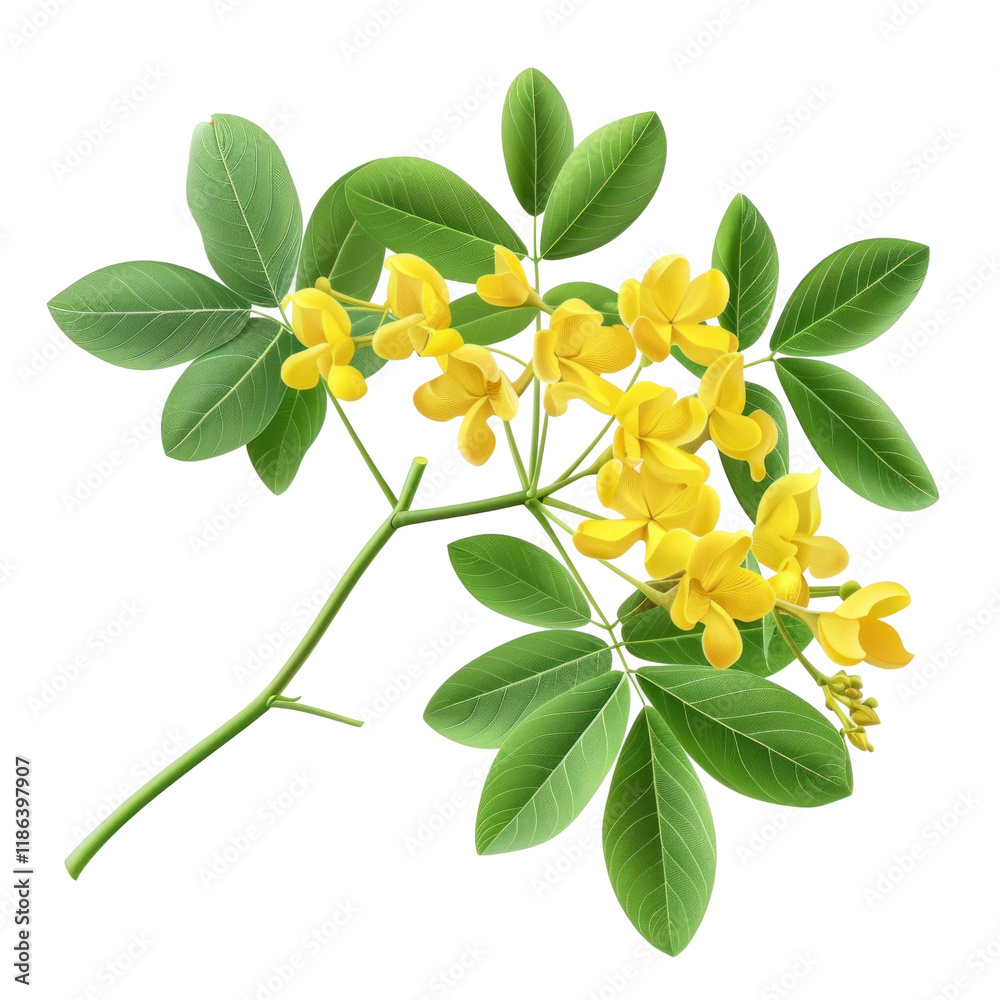 Naklejka premium Isolated Senna Plant with Yellow Flowers on Clean transparent background for Nature and Botanical Illustrations
