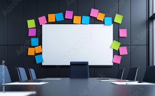 The team, led by the scrum master, participated in a lively brainstorming session in the boardroom, using a whiteboard and post-it notes to facilitate a creative and dynamic discussion in a photo