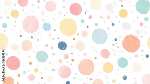Cheerful polka dot pattern featuring pastel colors on a white background for vibrant and playful designs