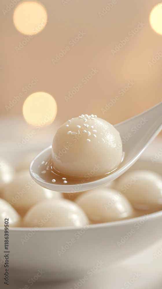 Close-up of a bowl of tangyuan on a clean background Close-up of a bowl of tangyuan on a clean background