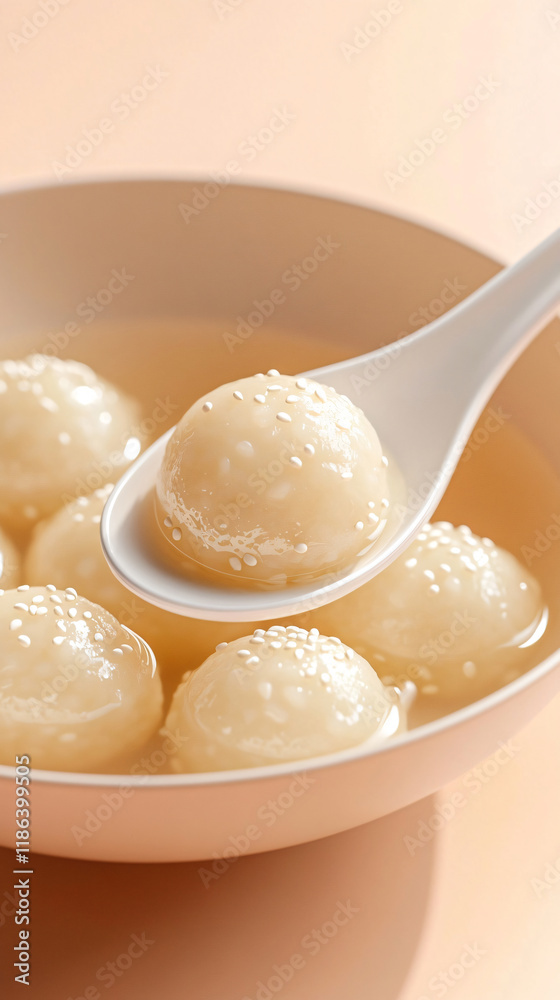 Close-up of a bowl of tangyuan on a clean background Close-up of a bowl of tangyuan on a clean background