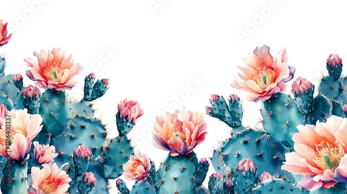 Colorful cactus flowers in bloom, against a clean white background. photo