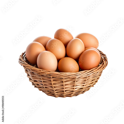 Wallpaper Mural Fresh Eggs in a Basket: A rustic wicker basket overflowing with a dozen fresh, brown eggs. A simple yet timeless image of a staple ingredient, ready for culinary creations. Torontodigital.ca