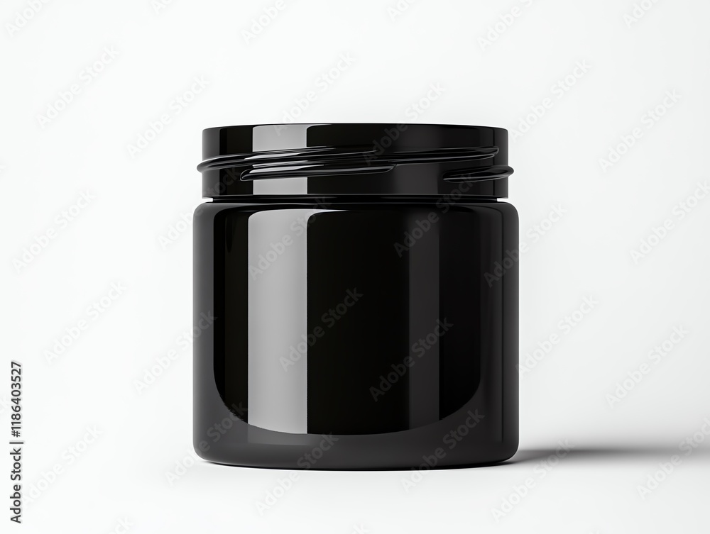 A luxurious black hair dye jar, glowing softly against a clean white background A luxurious black hair dye jar, glowing softly against a clean white background