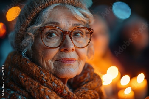 A group of full-grown individuals attend a customary Christmas service inside a church shrouded in darkness, illuminated by lighting candles