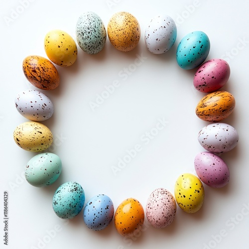 Festive Circle of Colorful Easter Eggs in Vibrant Hues for Celebrating Seasonal Traditions and Joyful Occasions, Perfect for Minimalist and Simple Designs in Various Projects photo