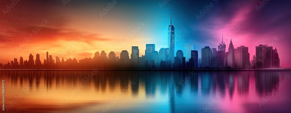 a minimalist cityscape with half in vibrant pastel lights and the other in shadow, symbolizing urban dichotomy a minimalist cityscape with half in vibrant pastel lights and the other in shadow, symbolizing urban dichotomy