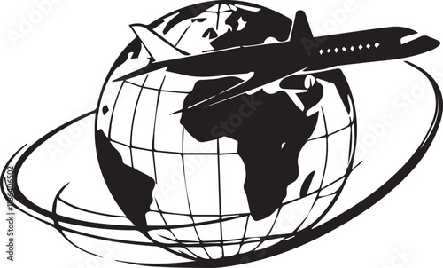 Globe plane icon. Plane travel icon.
