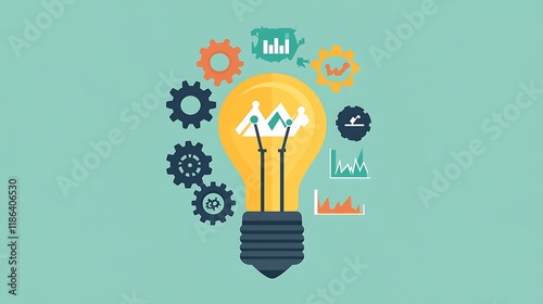 Idea, growth, charts, gears, background, business.