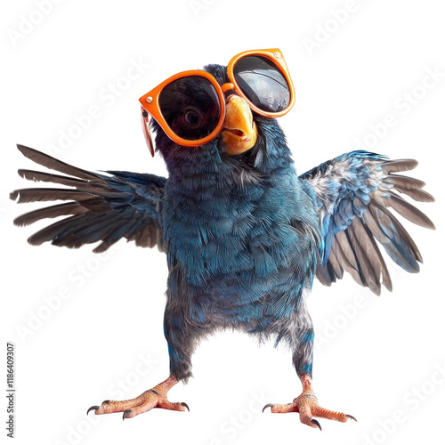 Playful Cotinga Bird Dancing with Large Sunglasses in a Fun and Colorful Display