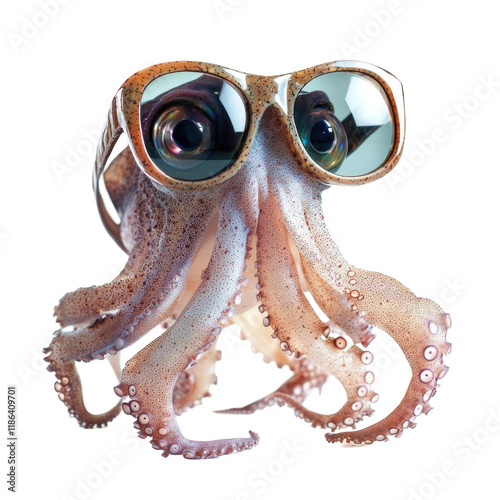 Funny Cuttlefish Dancing Playfully While Wearing Large Sunglasses in a Vibrant and Colorful Setting