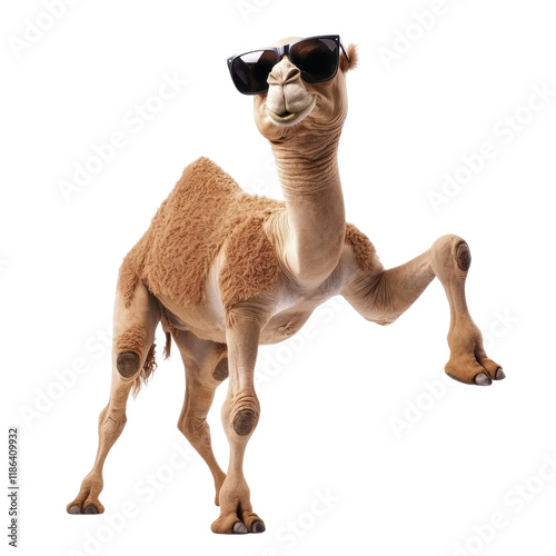 Funny Dromedary Dancing and Wearing Large Sunglasses in a Playful Pose
