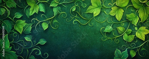 Ivy leaves, green foliage, nature background, lush plant life with intricate leaf patterns on a dark backdrop, creating a serene and vibran