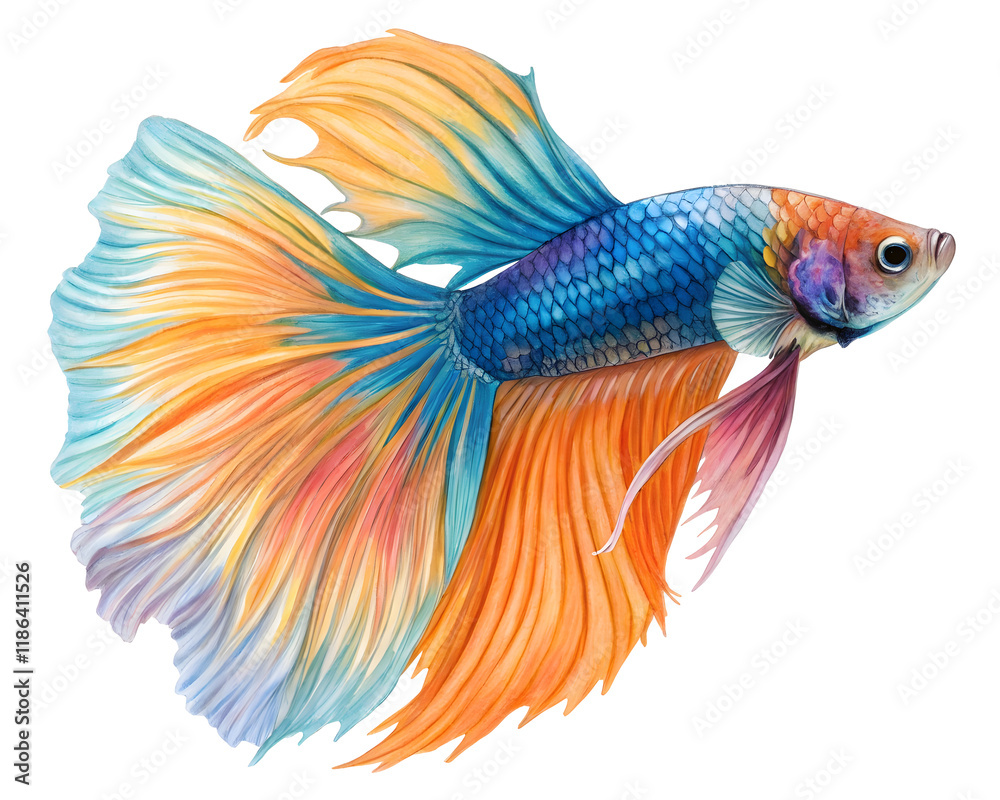 Fototapeta premium A watercolor animal, beta fish, illustration . transparent background.