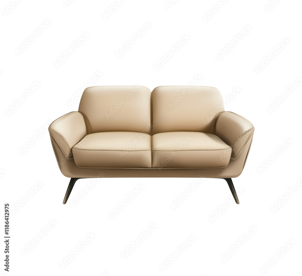 Modern beige leather loveseat featuring clean lines and a minimalist design. Perfect for contemporary living rooms or office spaces. Isolated on transparent background, png. Modern beige leather loveseat featuring clean lines and a minimalist design. Perfect for contemporary living rooms or office spaces. Isolated on transparent background, png.