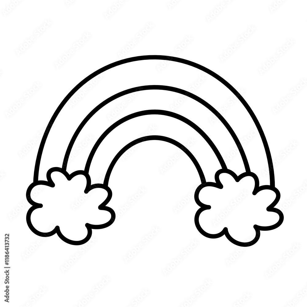 Raster linear drawing of rainbow with clouds Raster linear drawing of rainbow with clouds