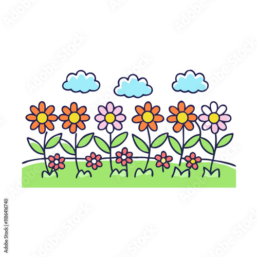 field of flowers vector icon, spring vector illustration - simple illustration of field of flowers perfect for logos, and spring -themed designs. photo