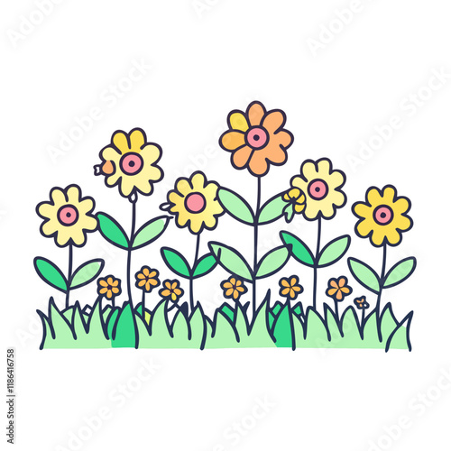 field of flowers vector icon, spring vector illustration - simple illustration of field of flowers perfect for logos, and spring -themed designs. photo