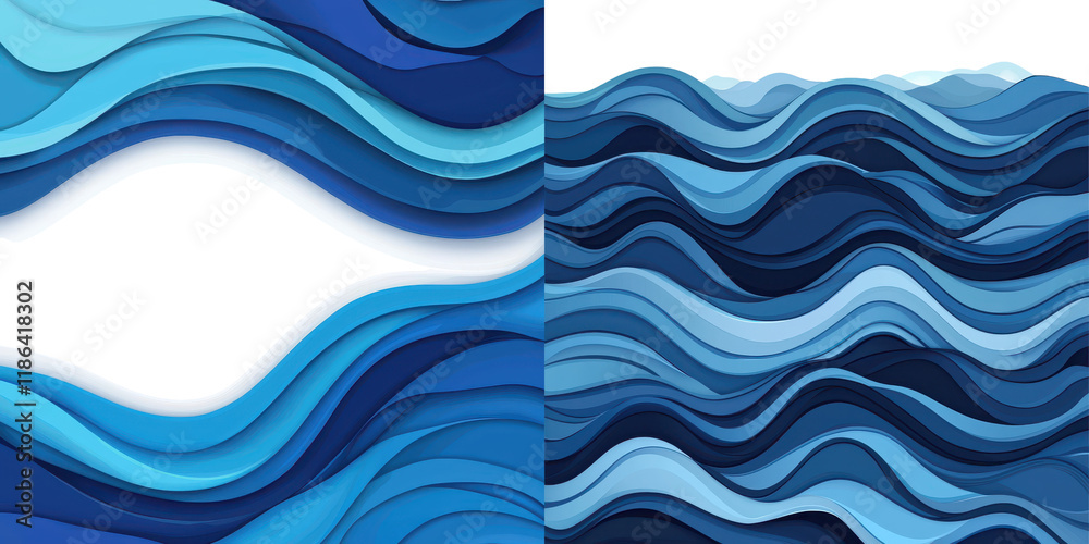 Fototapeta premium Abstract Blue Wavy Gradient Patterns in Modern Minimalist Style