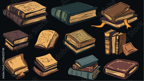 Various Books in a Vibrant Style.eps