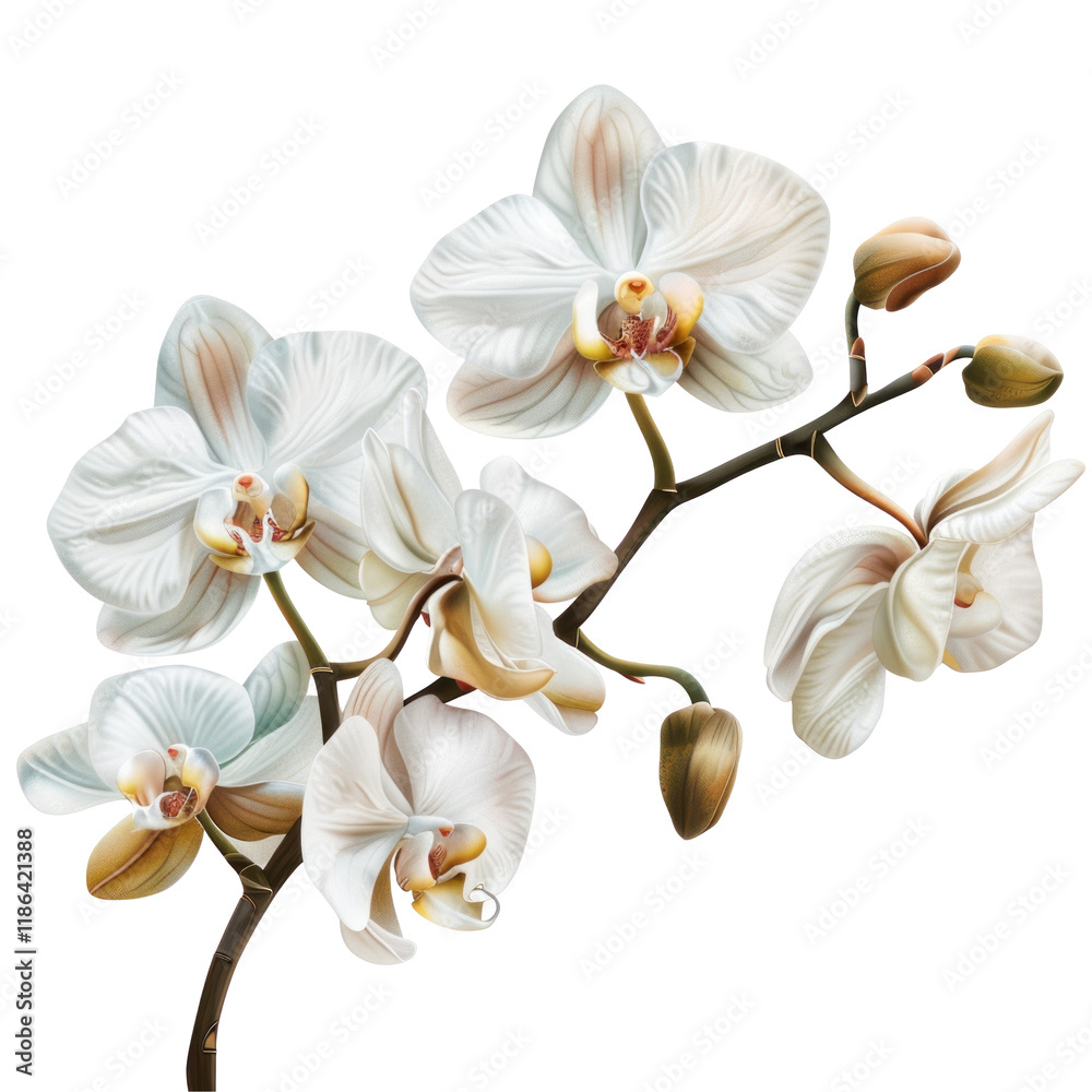 Obraz premium Elegant White Orchid Flowers on Clean transparent background for Photorealistic Design Projects