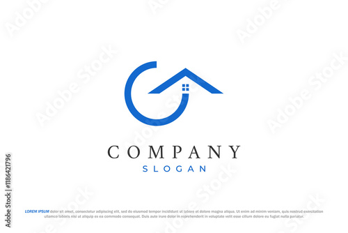 letter c and house roof logo design