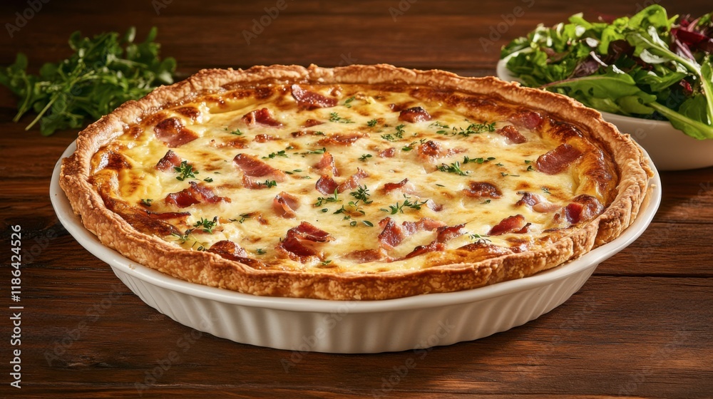 Savory Ham and Cheese Quiche: A golden-brown quiche with a flaky crust, filled with savory ham, creamy cheese, and a hint of herbs, is the perfect centerpiece for a brunch or light dinner. Savory Ham and Cheese Quiche: A golden-brown quiche with a flaky crust, filled with savory ham, creamy cheese, and a hint of herbs, is the perfect centerpiece for a brunch or light dinner.