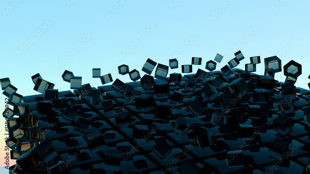 Abstract 3D Glass Cubes on Gradient Sky Background