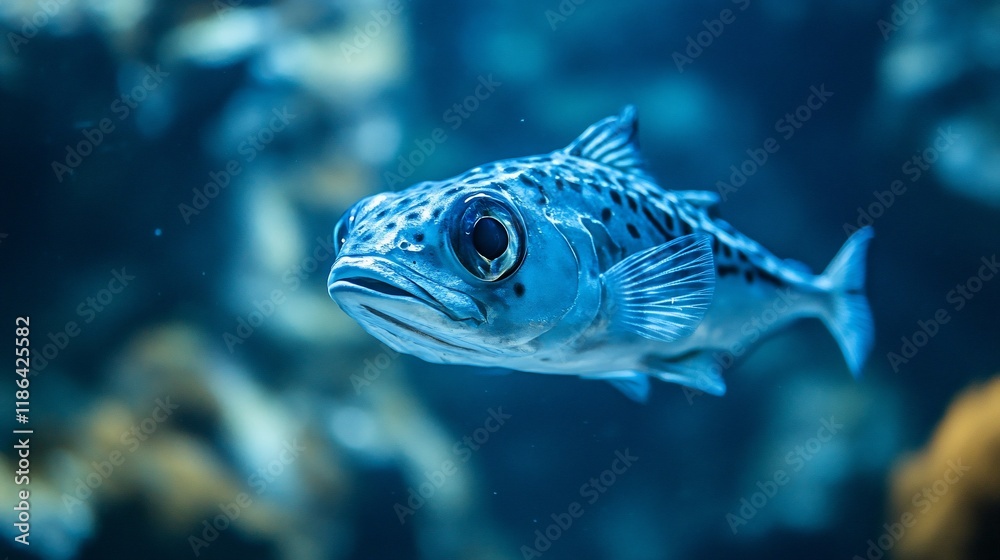 Naklejka premium Close-up of a blue fish swimming underwater.