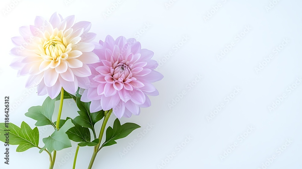 Pastel Dahlias on White Background Floral Design Pastel Dahlias on White Background Floral Design