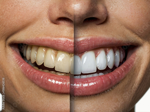 Primer plano antes y después del blanqueamiento dental
