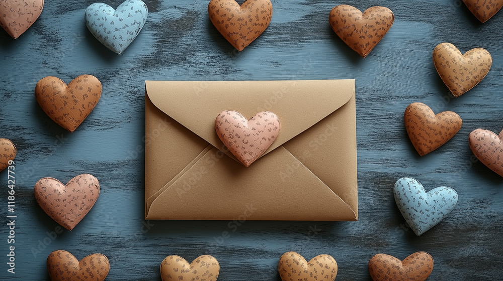 Opened envelope and many felt hearts Opened envelope and many felt hearts