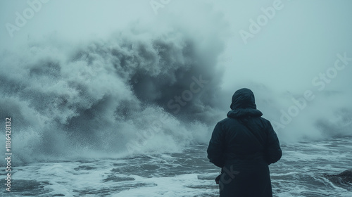 silhouette of a man and stormy sea, concept of uncertainty and obscurity of future photo