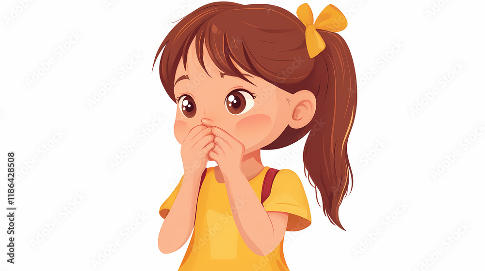 Little school girl picking her nose, bad habits of children isolated with white highlights, png. Shimmerfall. Illustration Little school girl picking her nose, bad habits of children isolated with white highlights, png. Shimmerfall. Illustration