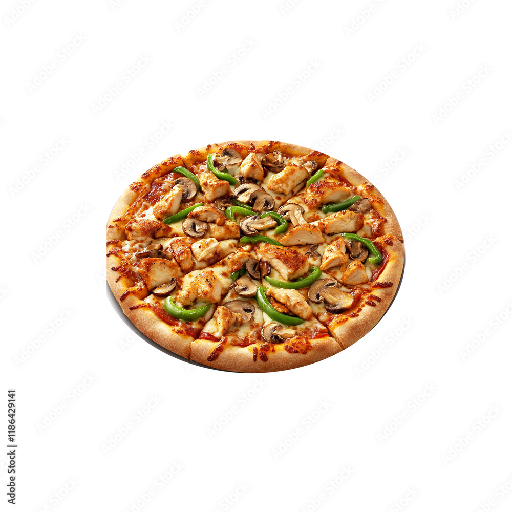BBQ Chicken Pizza with Red Onion and Drizzled Sauce transparent on istocoated background BBQ Chicken Pizza with Red Onion and Drizzled Sauce transparent on istocoated background